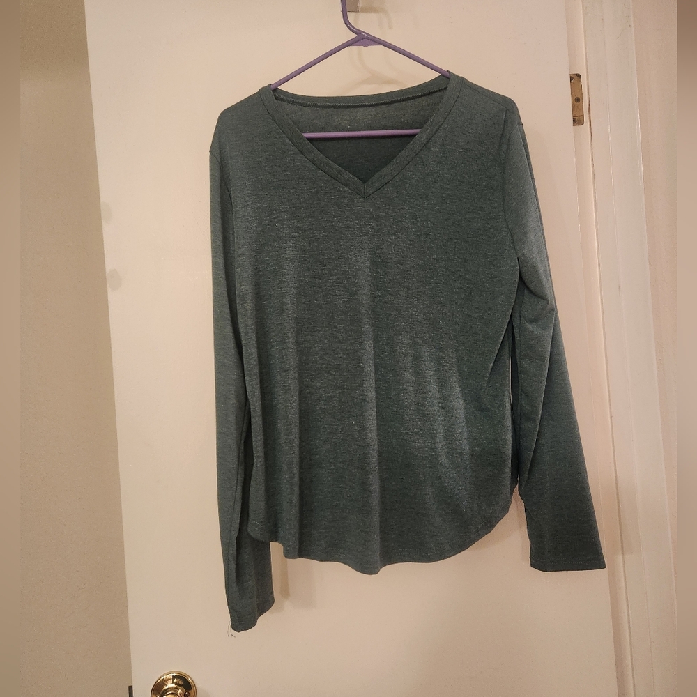 V-Neck Long Sleeve Top - Dark Green
